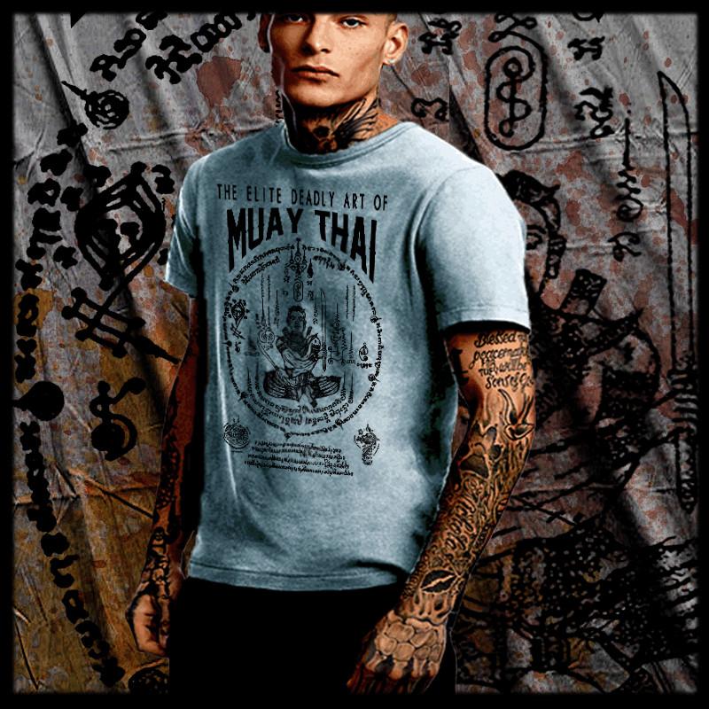 

Muay Thai T-shirt Thai boxing Sak Yant Tattoo Thai Boxer Thailand swordsman tee 4XL
