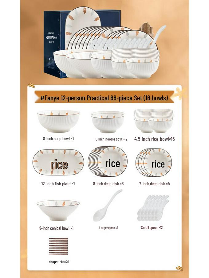 Mo De Lan Ka Fanyei 66-Piece Ceramic Dinnerware Set