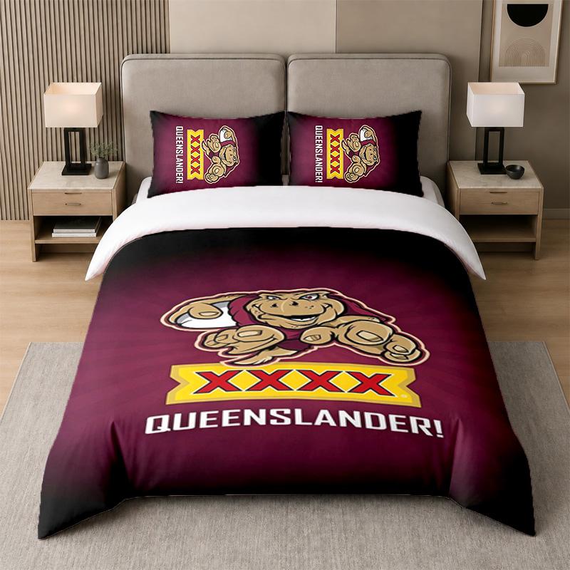 3Pcs Bedding SetQueensland Maroons Soft Bed Sheet and Two Pillowcases Home Bedroom Decor