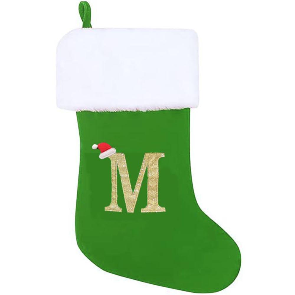 2025 Christmas Collection: Green Velvet Embroidered Letter Large Stocking Gift Bag