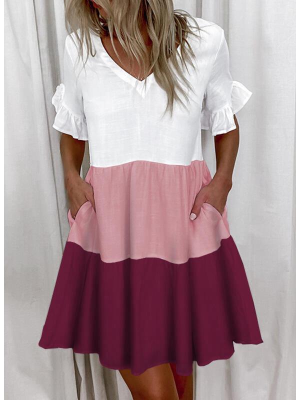 

Европейское и американское женское модное короткое платье с принтом, оборками и карманами 3XL