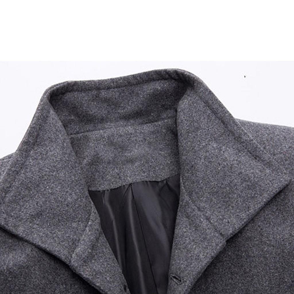 Men Jacket Warm Winter Trench Long Outwear Button Smart Overcoat