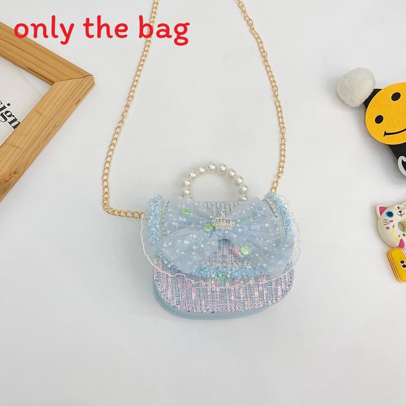 

Childrens Canvas Bag With Artificial Pearl Handle And Butterfly Cartoon Pattern For Daily Use Blue Butterflies