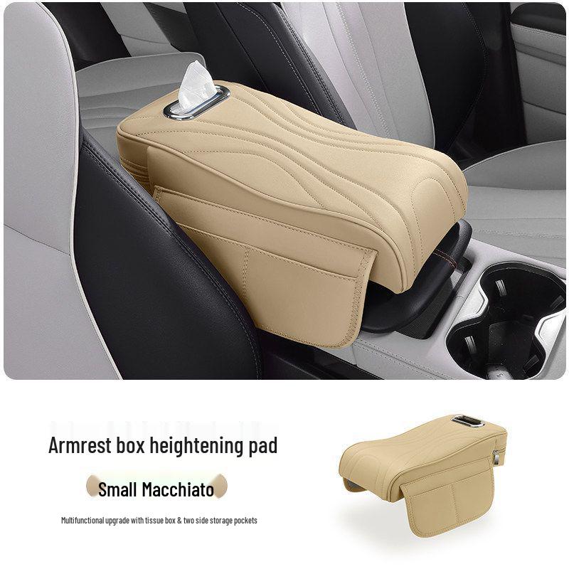 Zunjie S800 Armrest Box Pad with Tissue Box, Cup Holder, and Storage Bag for Car Interior Accessories.