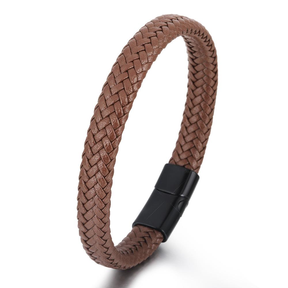 Handwoven Leather Bracelet for Men Vintage Cowhide Braided Rope Wristband with Alloy Pendant