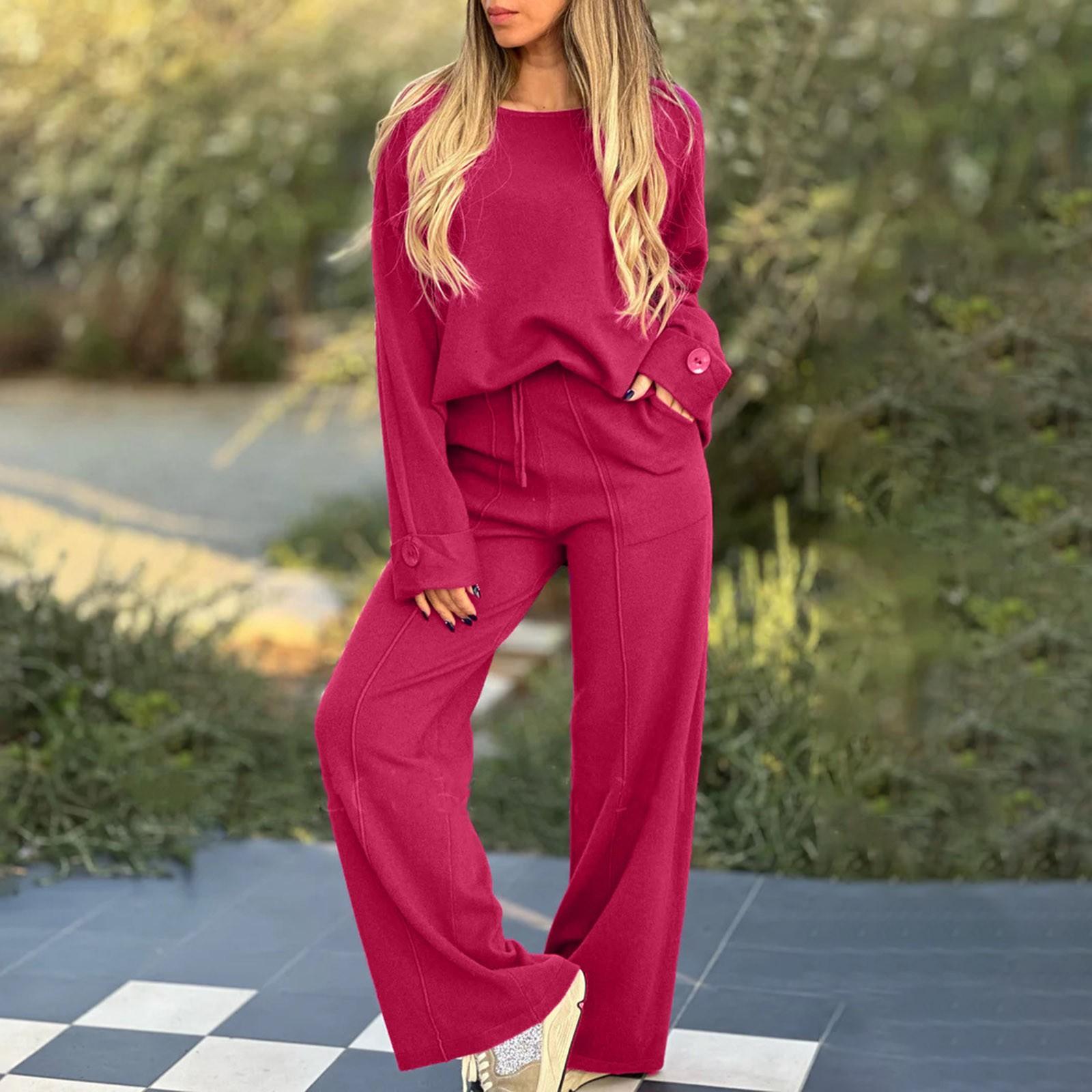 

Жіноча модна повсякденна толстовка з довгими рукавами і широкими брюками з двох предметів XL червоний