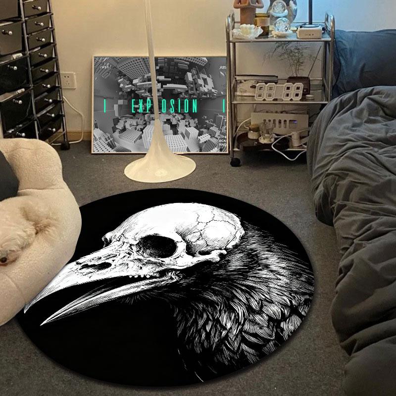 Artistic Round Skull Multicolor Accent Rug, Non-Slip Floor Mat for Kids Room