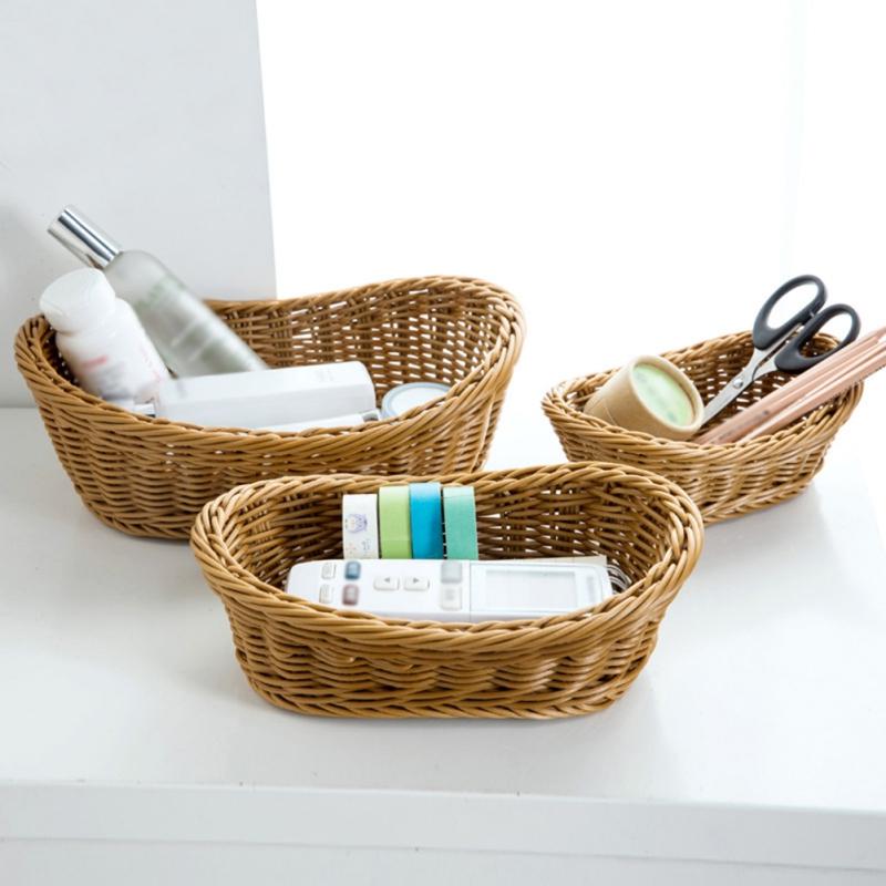 Handmade Oval Storage Basket Bread Tray Rattan Wicker Woven Serving Baskets for Bread Fruit Vegetable Display Rattan Basket