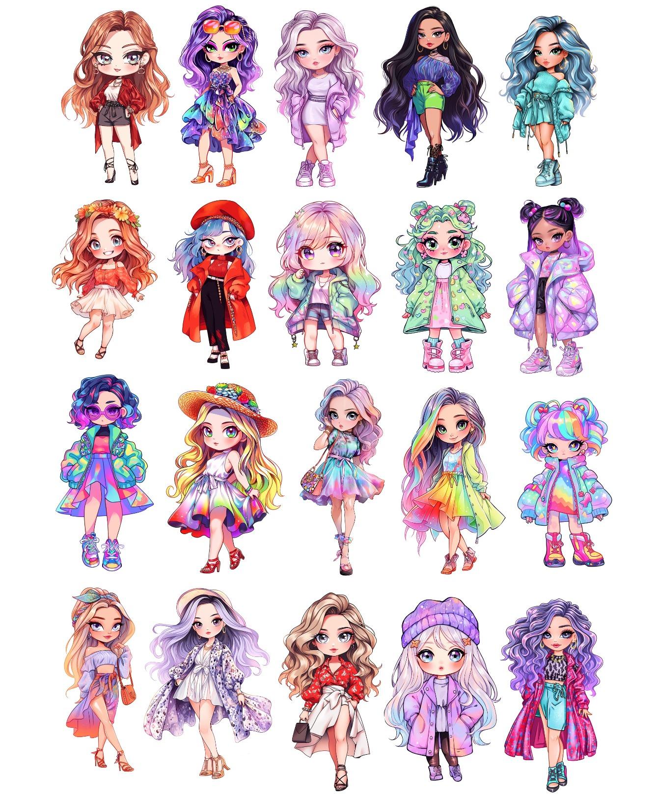 

20pcs Cartoon Cute and Fashionable Girl Stickers for Laptop Guitar Skateboard Luggage Car Kids Waterproof Stationery белый