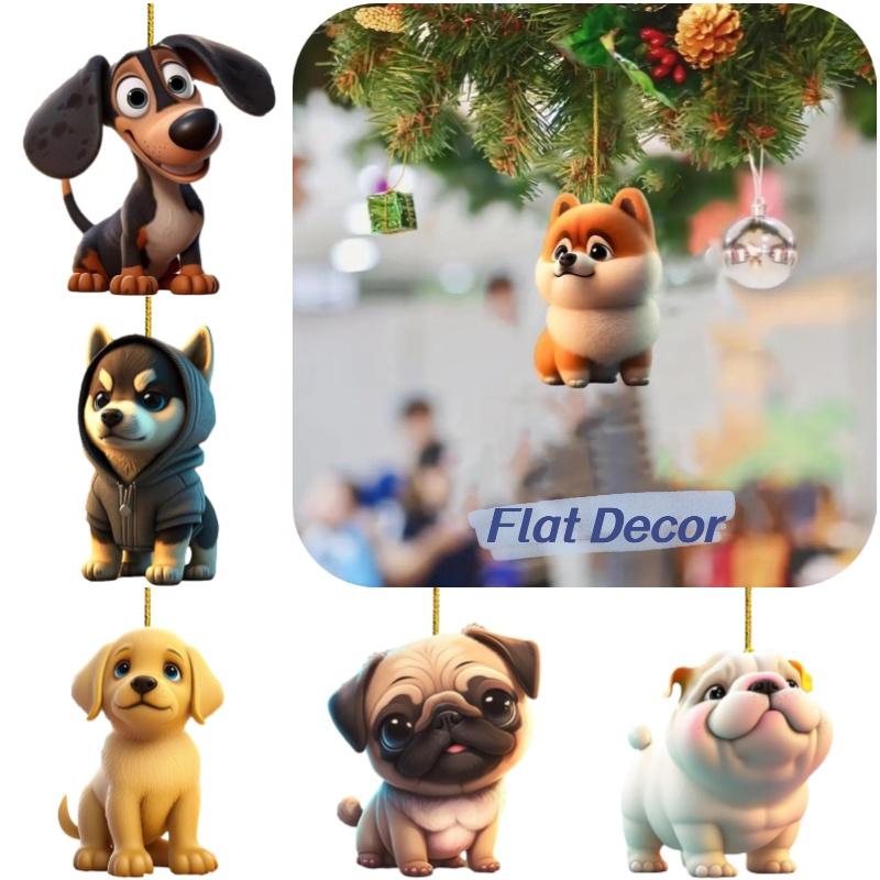 Dogs Acrylic Flat Car Hanging Pendant Pug Bag Ornament Christmas Decoration Tree