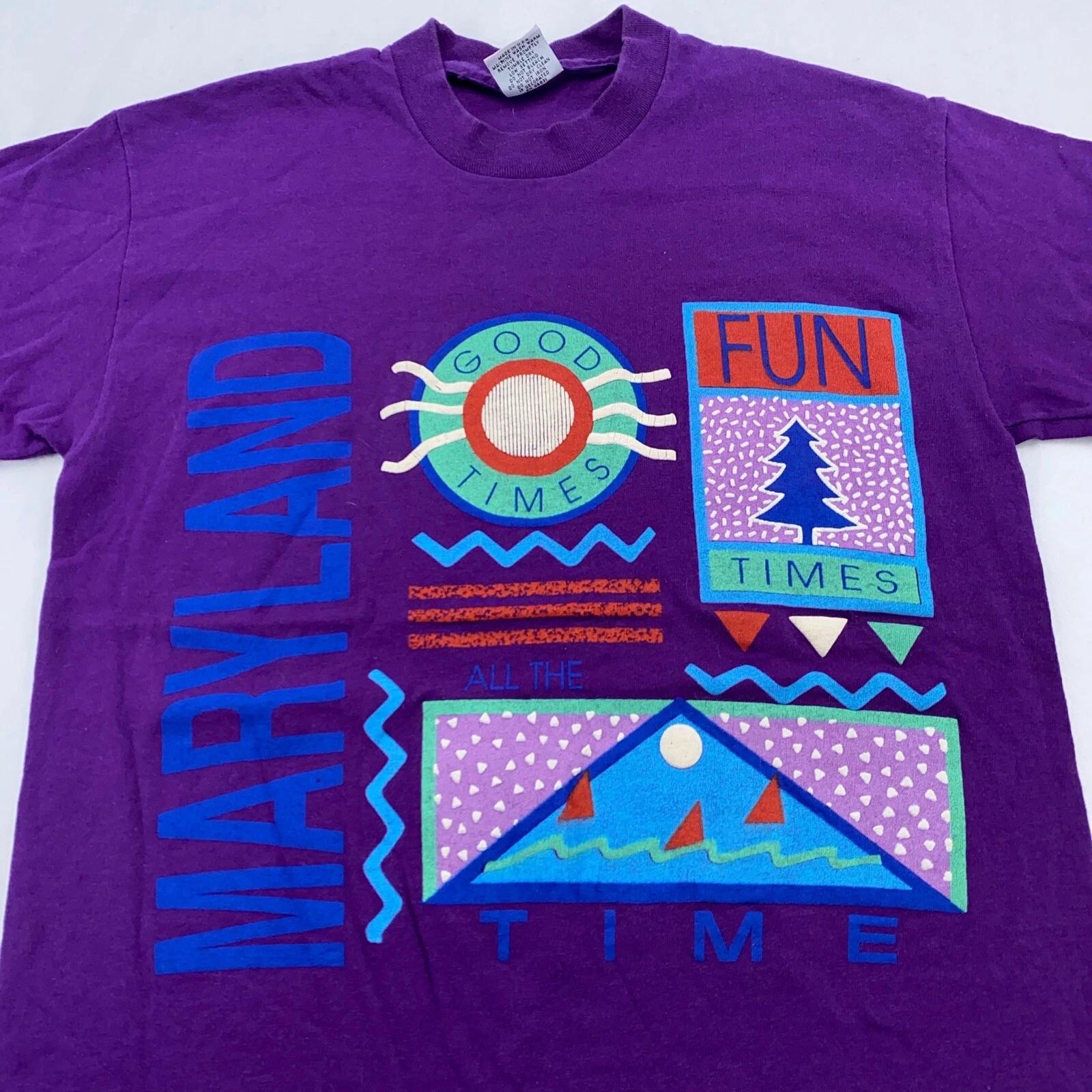 vintage 90s MARYLAND GOOD TIMES FUN TIMES T-Shirt XS tourist camp soft M