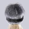 New Outdoor Good Elastic Natural Rex Rabbit Fur Hat Women Winter Knitted Real Sliver Fox Fur Cap Lady Real Fur Hats