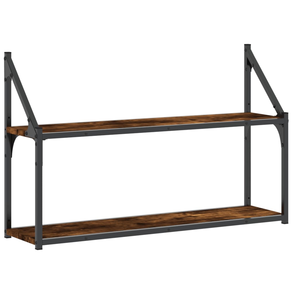 Wall Shelf with 2 Shelves Smoked Oak Finish 80 X 21 X 51 Cm Wood Based Material