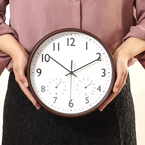 Fujiboeki Wall Clock Width 25.5 X Depth 4.3 X Height 25.5 Cm Brown Miel 28199 Small with Temperature and Hygrometer