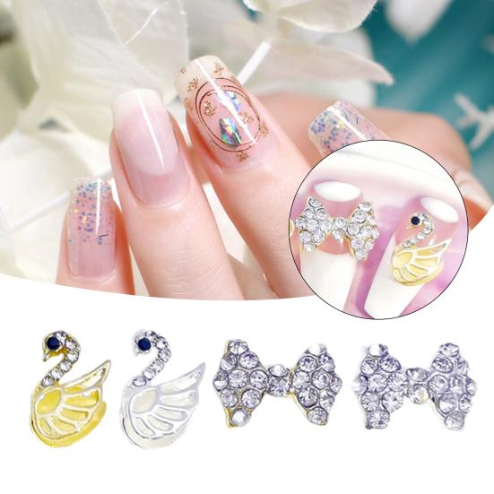 Yousheng 10Pcs/Pack Manicure Decoration Decorative Easy to Apply Alloy Nail Art Accessories Bowknot Rhinestone for Personal Use