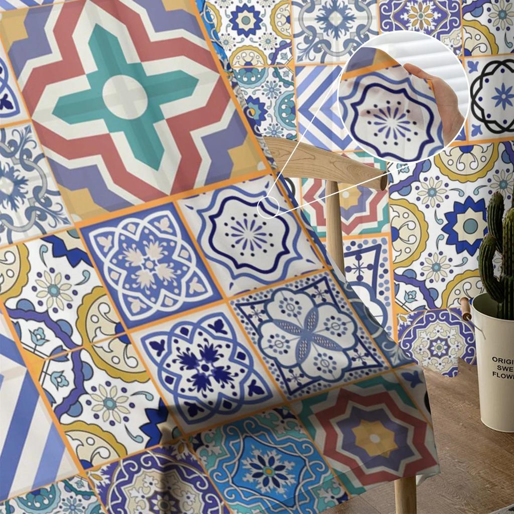 Moroccan Tiles Colorful Arabesque Tulle Sheer Window Curtains for Living Room the Bedroom Modern Voile Organza Curtains Drapes