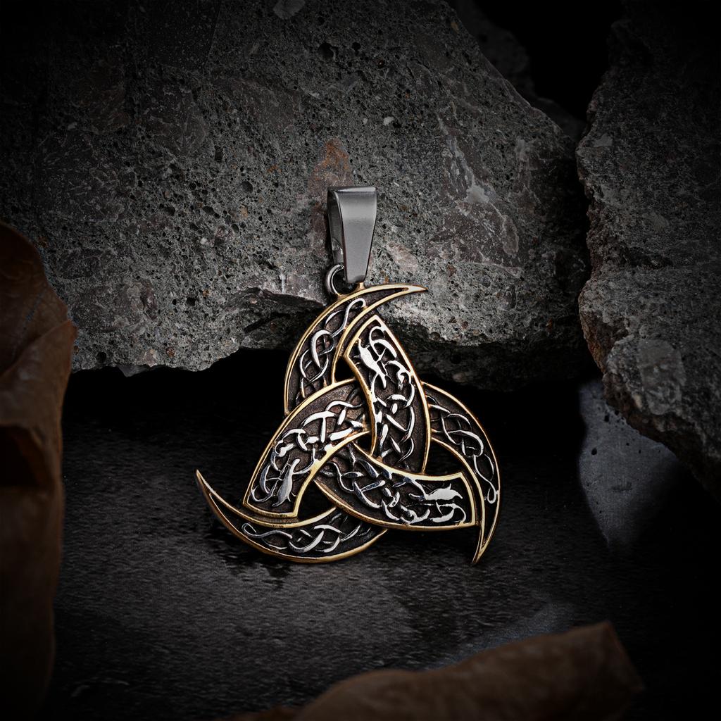 Never Fade Vikings Trinity Necklaces Stainless Steel Celtic Knot Norse Rune Amulet Pendant Vegvisir Icelandic Gold Color Jewelry