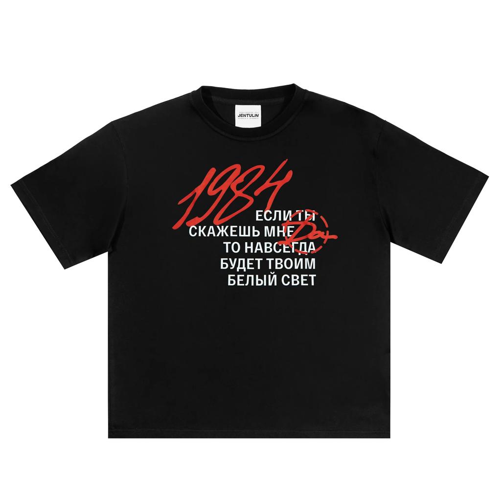 Harajuku Streetwear Pánské tričko 1984 Grafický potisk Oversized Hip Hop Y2k Korejská móda Vintage Tričko s krátkým rukávem Oblečení Léto