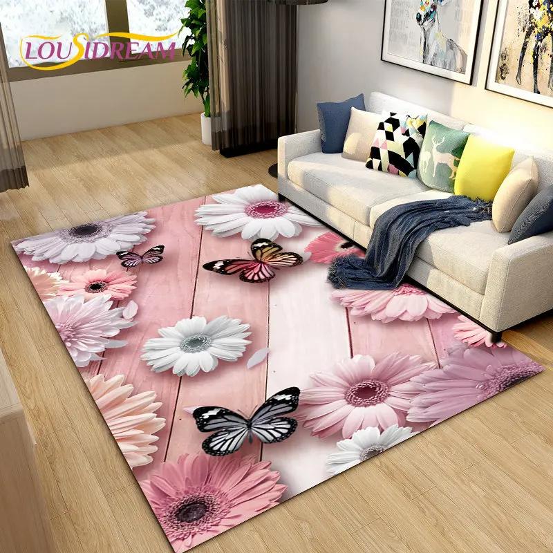 3D Nordic Flower, Daisy Area Rug,Carpet Rug for Living Room Bedroom Sofa Doormat Kitchen Decoration,Kids Play Non-slip Floor Mat