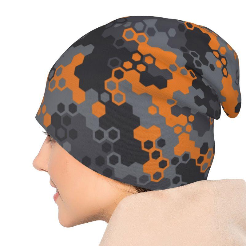 Orange Camouflage Camo Abstract Art Beanie Hat Warm Bonnet Cap Knit Hat Headwear Vintage Street Skullies Beanies for Women Men