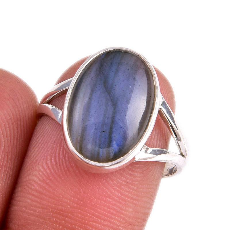 

Natural Labradorite Gemstone 925 Solid Sterling Silver Jewelry Ring Size 8 R6T98