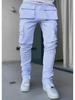 Pánské reflexní elastické cargo kalhoty slim fit: Trendy sportovní a volnočasové oblečení na jaro a podzim