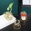 Metal Wire 3D Geometric Hydroponics Vase Holder Watering Planter Flower Pots Test Tube Vase Plants Home Desktop Table Decor