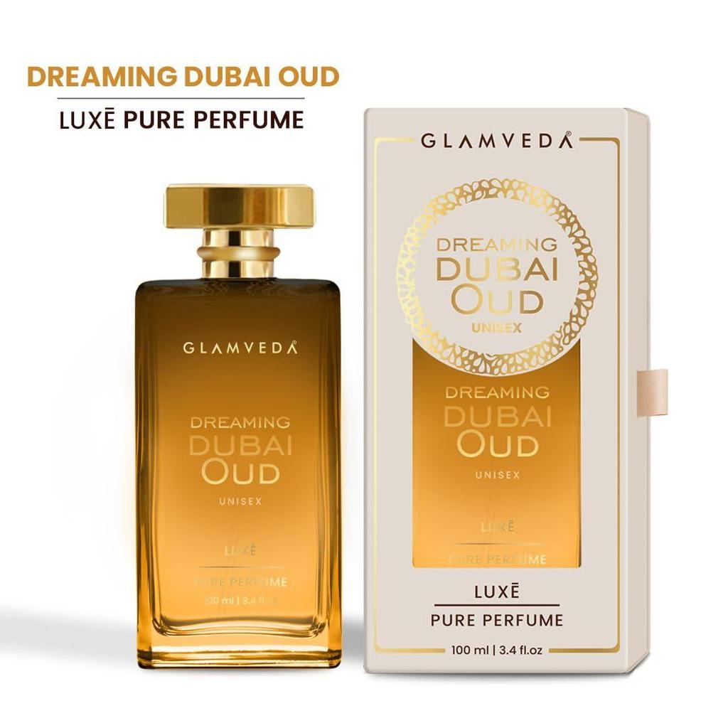 Glamveda Dreaming Dubai Oud Luxury Pure Perfume for Unisex 100ml | Long-Lasting Fragrance for Man | Lavender, Pink Pepper, Caramel, Guaiacwood |