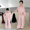 Autumn Winter Teenager Kids Girl Children Set Clothes Loose Sweatshirt Hooded Jacket Pink Wide Leg Pant
