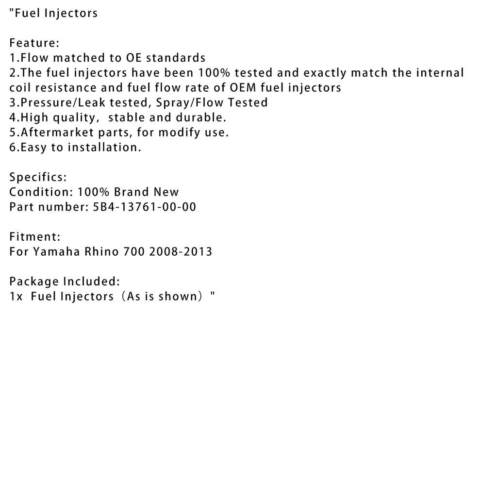5B4-13761-00-00 Fuel Injector For Yamaha Rhino 700 2008-2013