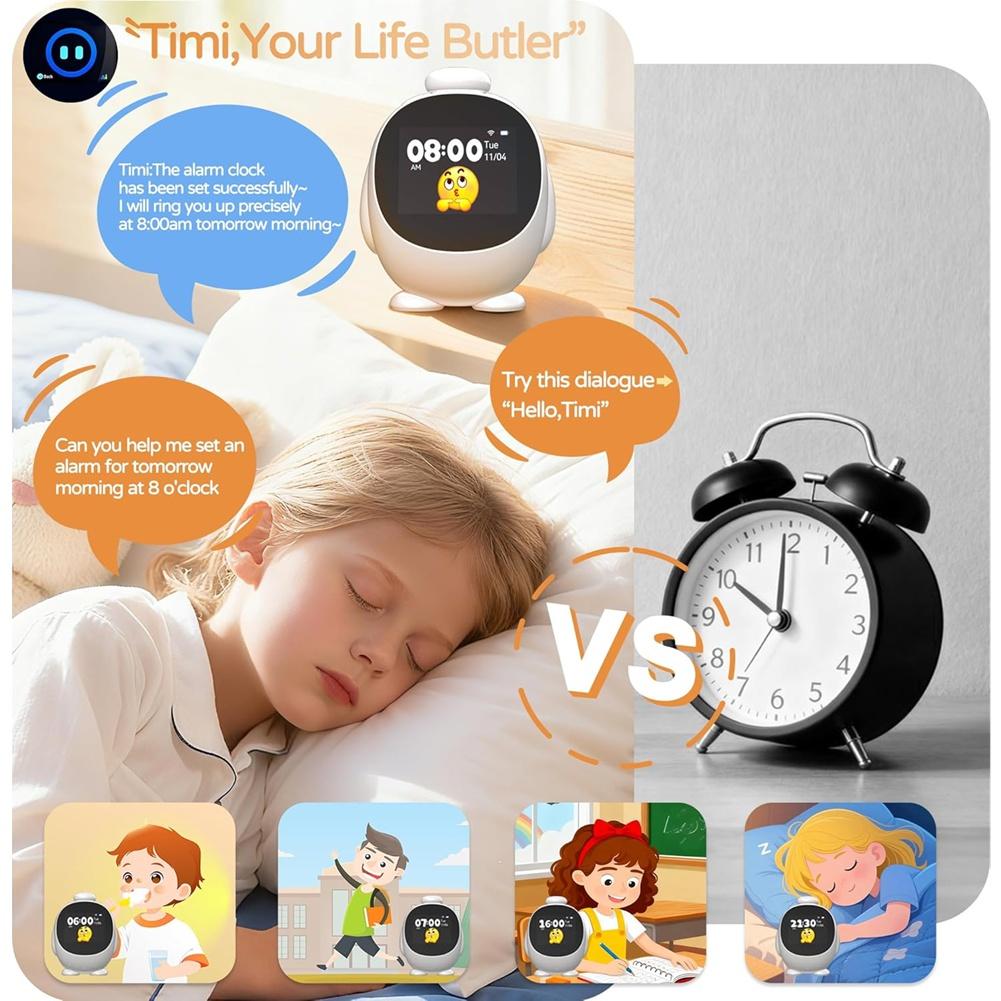 ABBP-Voice-Controlled AI Alarm Clock For Kids, Smart AI Device, Sound Machine, For Toddlers And Children Waking Alarm Clock