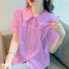 Women's Short Sleeved Chiffon Shirt Loose Doll Collar Shirt Top