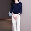 Blouse for Loose Summer Business [Lalapala] Women, 3/4 Sleeve, Summer, Chiffon, Top, Fit, Simple, Thin, Silky, Pullover, Suit, Innerwear, Silky,