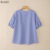 ZANZEA Women Plaid Print Casual Round Neck Half Sleeve Blouse