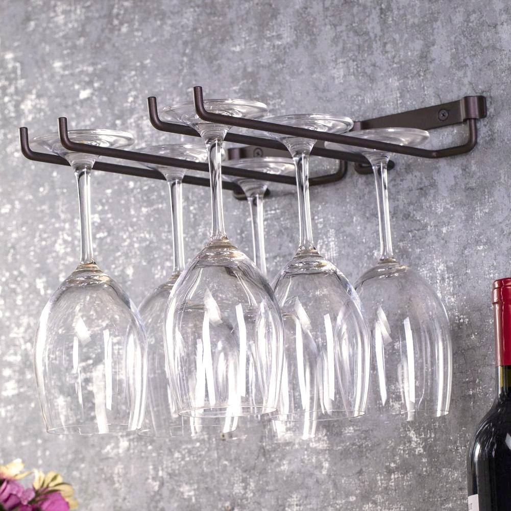 Hanging Metal Wine Cup Rack Bar Double Stemware Glass Bottle Goblet Inverted Holder