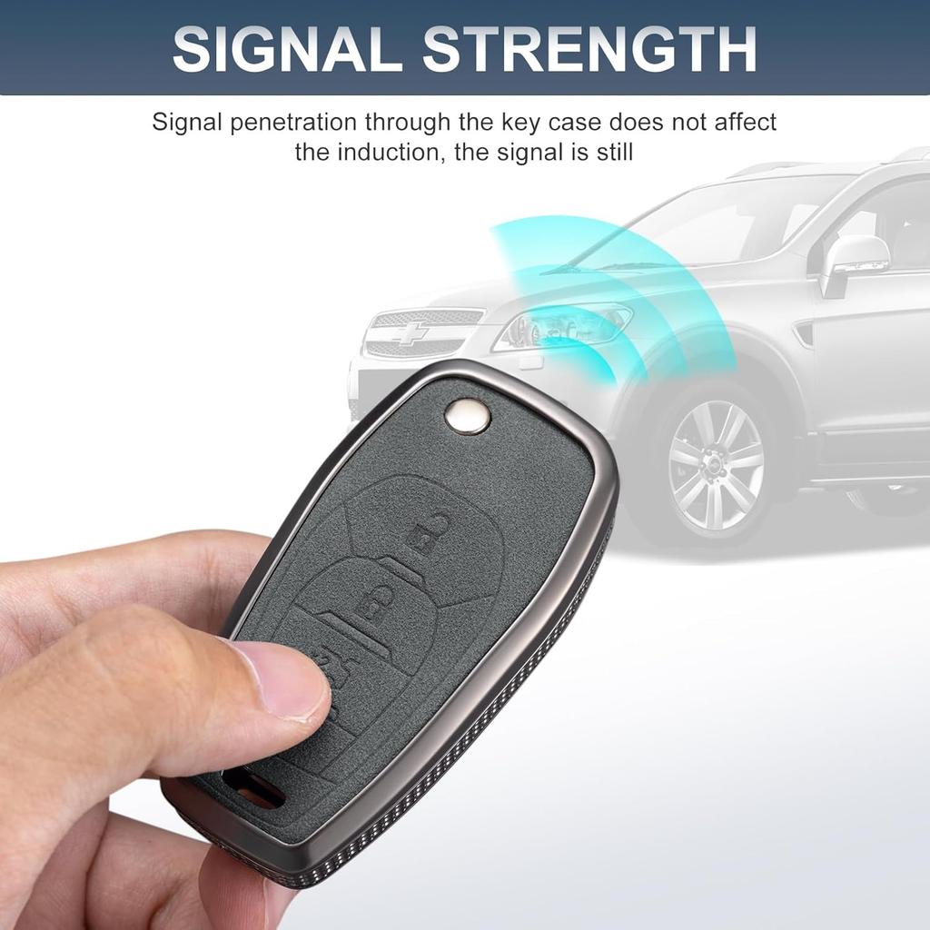 YO&YOYE Compatible With Chevy Key Fob Cover With Keychain Leather Key Case Protector For Chevrolet Equinox Camaro Cruze Malibu Sonic Smart Key (Grey)
