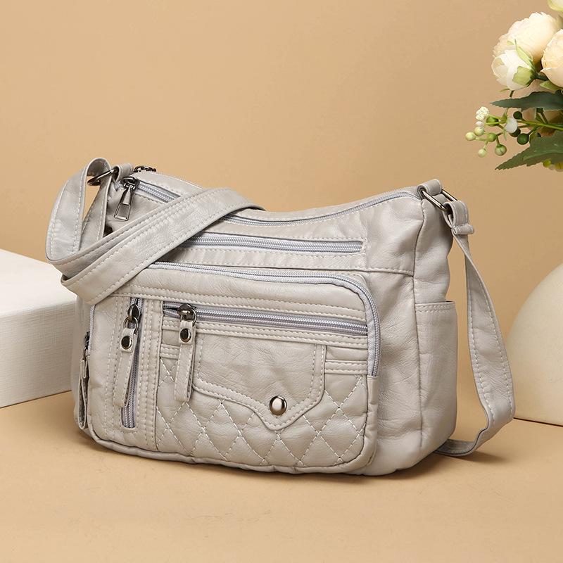 Modna Czterosezonowa Miękka Skóra Wielokomorowa Wielokieszeniowa Wysokiej klasy Wielowarstwowa Torba Jednoramienna Crossbody