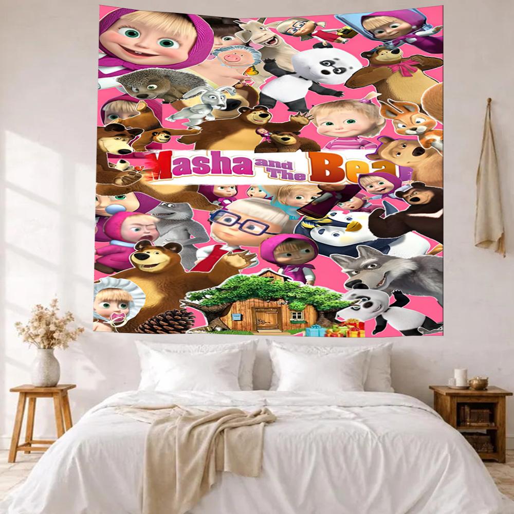 Masha Bear Wall Decor Tapestry Art For Pet Memorial Birthdaywedding Party Backdrop Family Gift