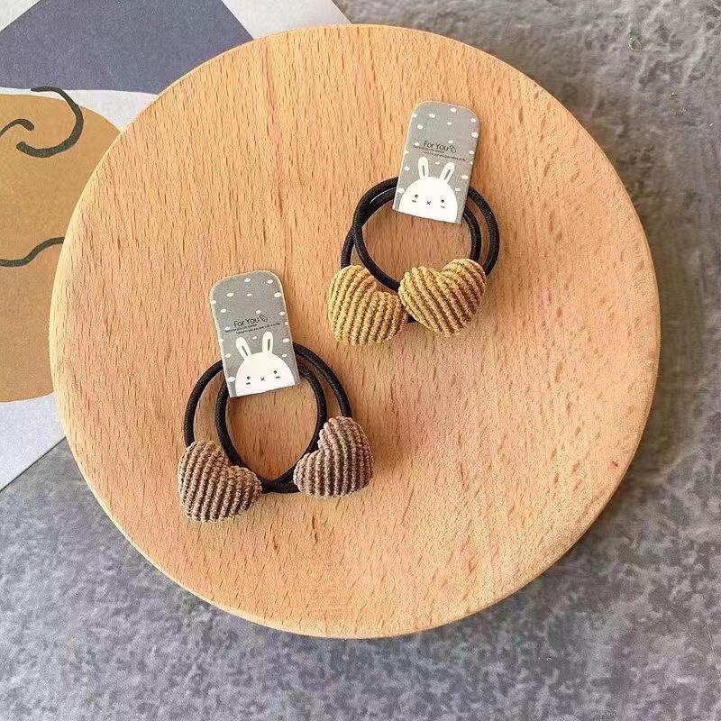 5pcs Velvet Heart Plaid Star Button Princess Headwear Kids Elastic Hair Bands Children Hair Ties Ropes Girls Accessories Baby Headdress