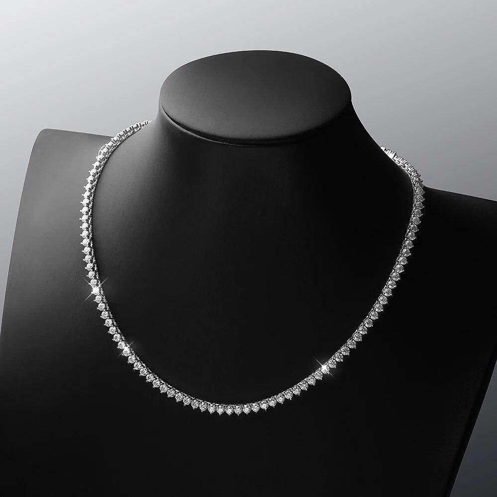 Sparkling Real 3 Prong 3mm Full Moissanite Tennis Necklace for Women Men S925 Sterling Silver Diamond Neck Chain Necklaces
