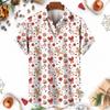 Retro Style Christmas Tree Reindeer Snowflake Printed Short Sleeved Shirt for Men and Women Christmas Holiday Loose Casual Shirt