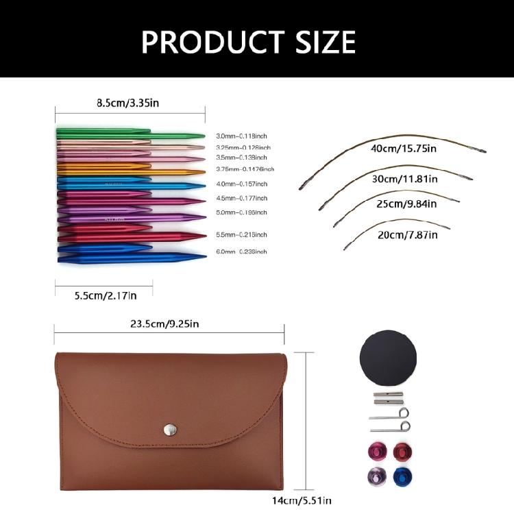 9Pairs Interchangeable Knitting Needle Set 3mm-6.0mm with Case Aluminum Circular Knitting Needle for Beginner Knitting