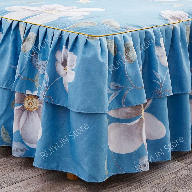 Drucken Weiche Bett Rock Hause Schlafzimmer Doppel Schichten Bett Rock Bettlaken Bett Abdeckung Rock Nicht-slip Matratze Abdeckung Couvre lit Bettdecke