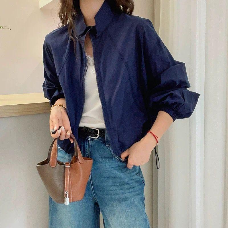 Women's Stand Collar Solid Color Long Sleeve Zip-Up Sun Protection Lightweight Casual Jacket