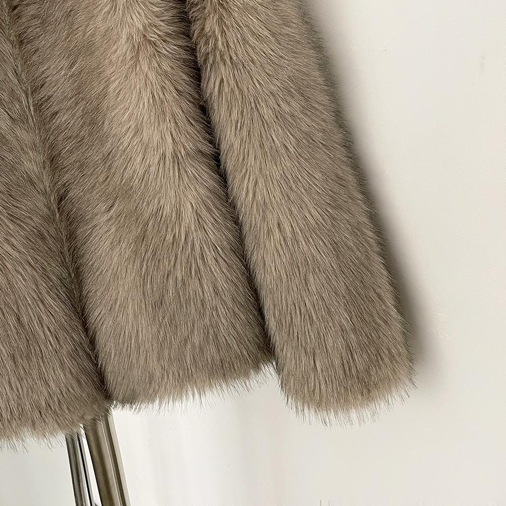 OFTBUY 2025 Winter Women Coat Faux Fox Fur Mid-length Jacket Turn-down Collar Puff Artificial Fox Fur Casual Top Outwears Tailored Solid Streetwears