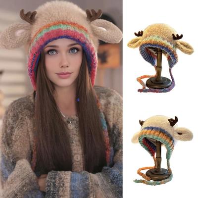 Weihnachts Rentier Mütze Handtasche 2-in-1 Gestrickte Rentier Mütze Winddicht Faltbar Leicht Verstaubar Strickmütze Winter Reiseaccessoire