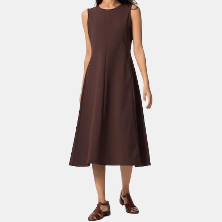 Uniqlo Einfarbiges Rundhals-Ausgestelltes Midi-Ärmelloses Kleid Damenkleider 477305-37