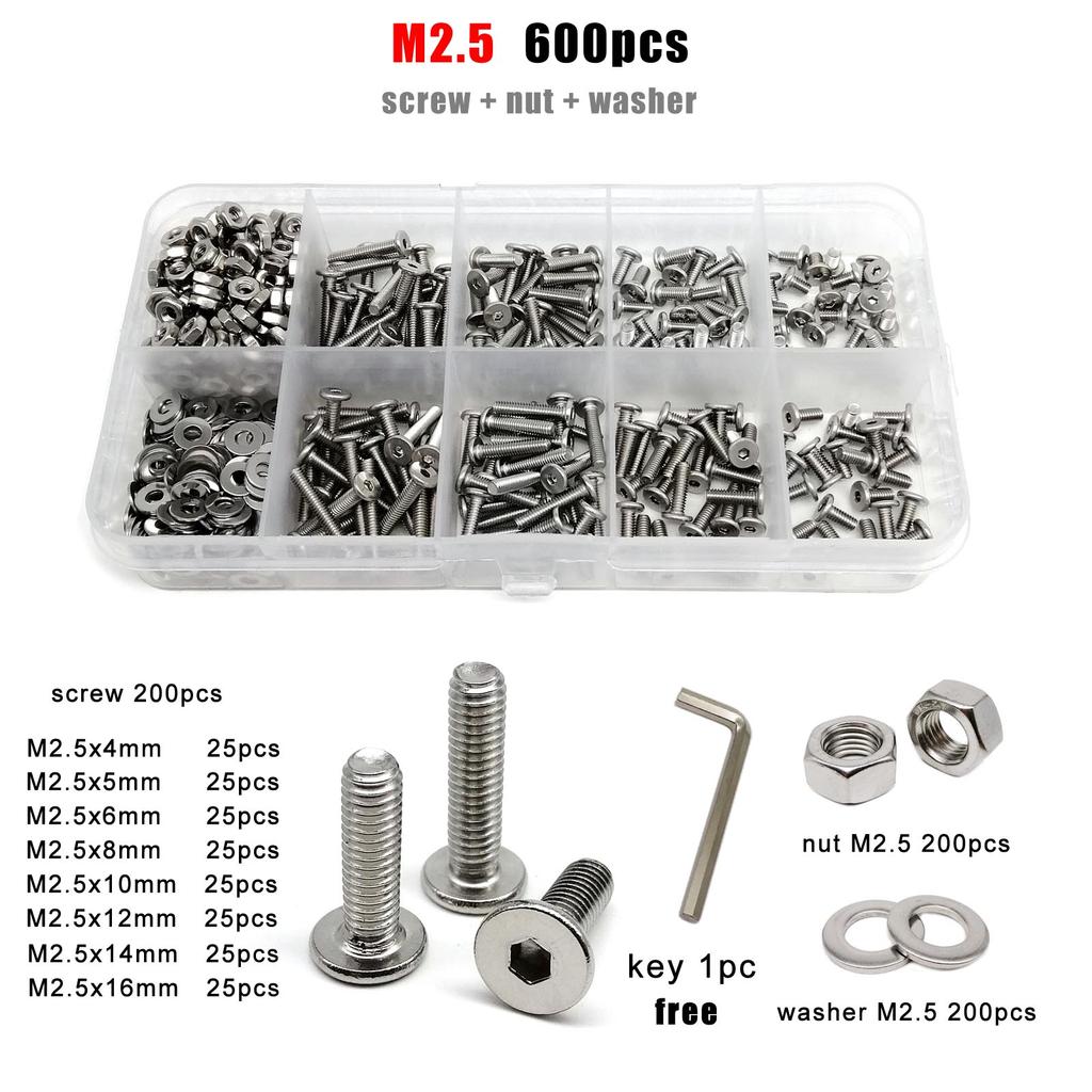 1 Kasten M1.6 M2 M2.5 M3 M4 M5 M6 M8 304 Edelstahl CM Sechskant Innensechskant Ultraflach Linsenkopf Schraube Bolzen Mutter Set Kit