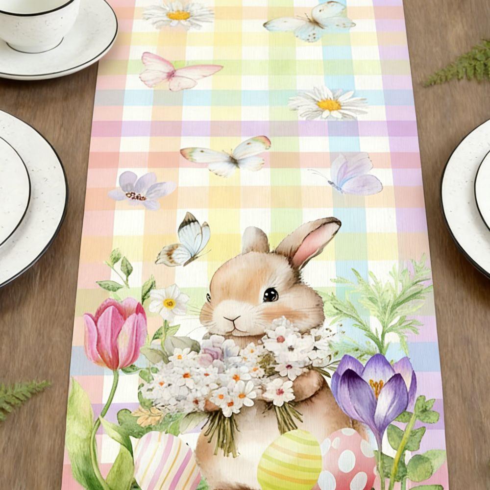 Waterproof Rabbit Dining Table Cloth Anti Slip Easter Table Runner Table Cover Colorful