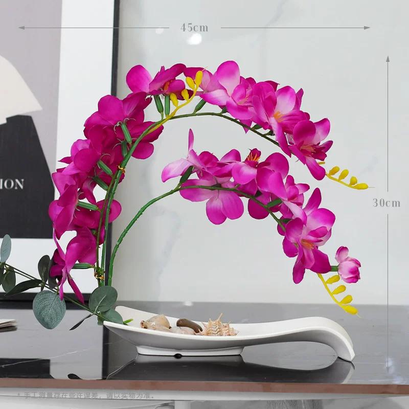 Simulated Butterfly Orchid Ceramic Flowerpot Fake Flower Set Decoration Home Livingroom Entrance Desktop Bonsai Ornaments Crafts